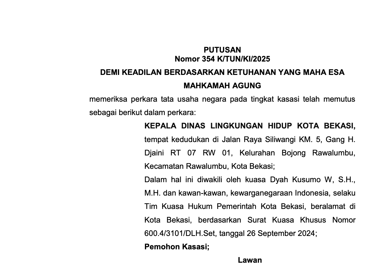 MA Tolak Kasasi Dinas LH Kota Bekasi, Wajib Buka Laporan Keuangan UPTD